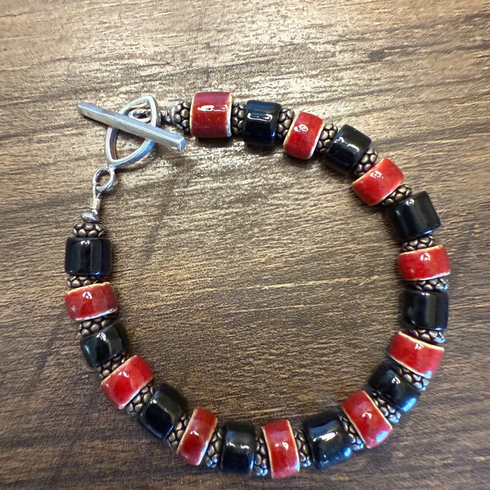 Red and Black Beaded Bracelet